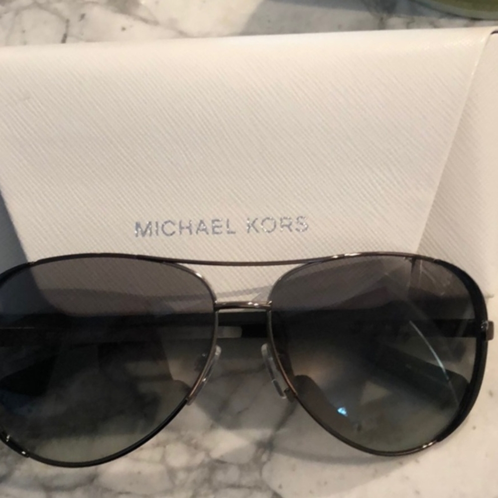 Michael Kors Black Aviator Sunglasses with White Case